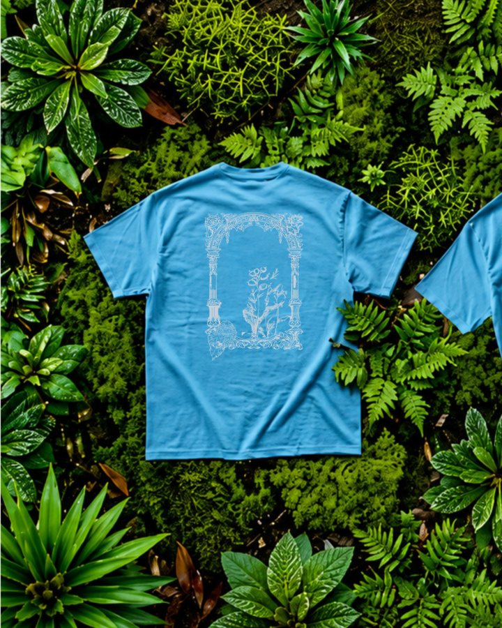 T-shirt com arco ornamental.